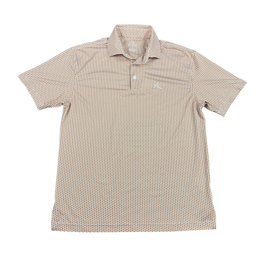 Rhoback Mens Texas State Print Performance Polo Shirt Burnt Orange White Small